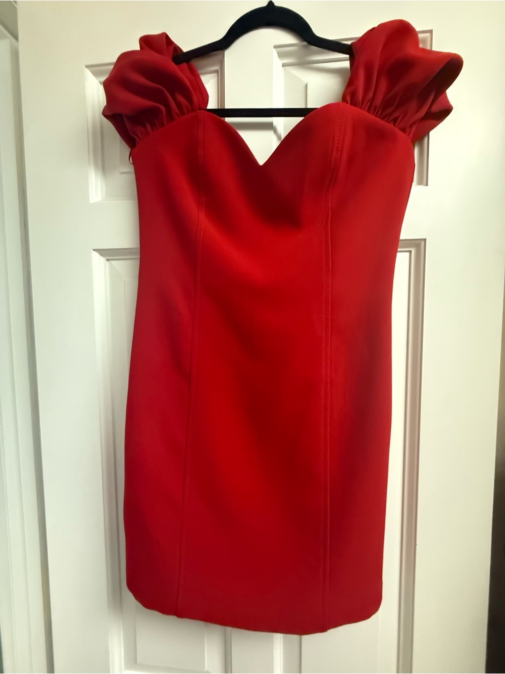 Zara Red Puff-Sleeve Sweetheart Mini Dress